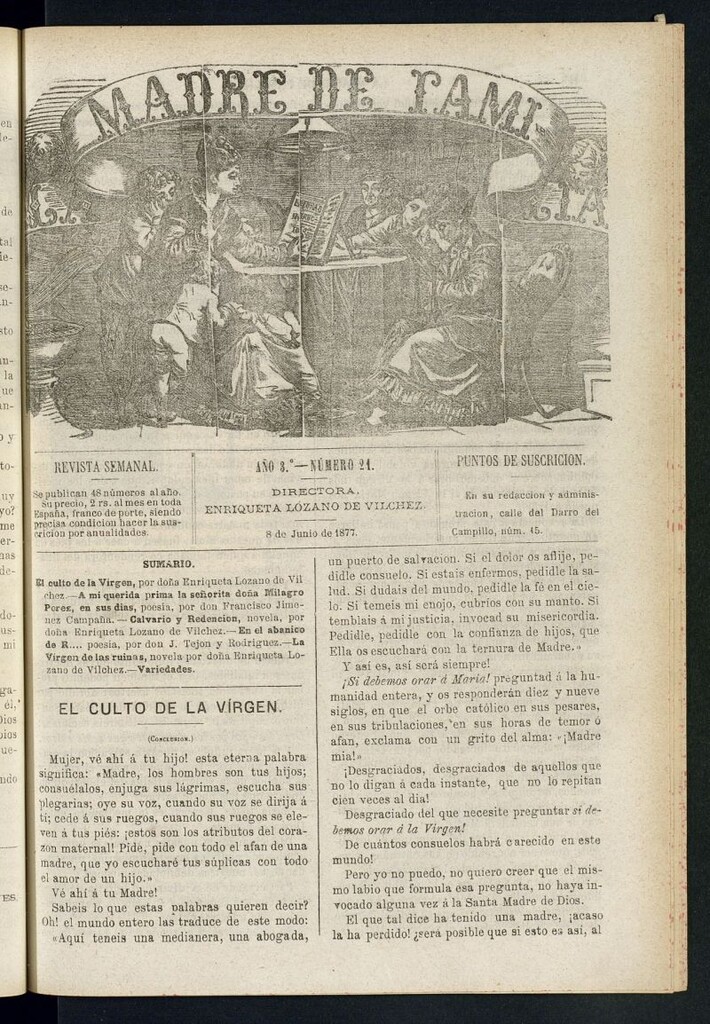 Miniatura de Madre de Familia : revista semanal del 8 de junio de 1877