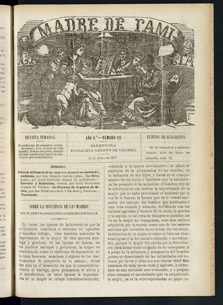 Miniatura de Madre de Familia : revista semanal del 14 de junio de 1877