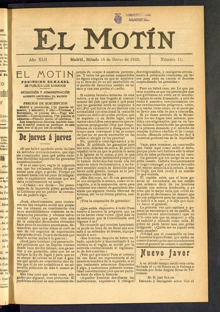 Miniatura de El Motín : periódico satírico semanal del 18 de marzo de 1922, nº 11