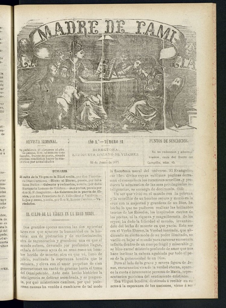 Miniatura de Madre de Familia : revista semanal del 23 de junio de 1877