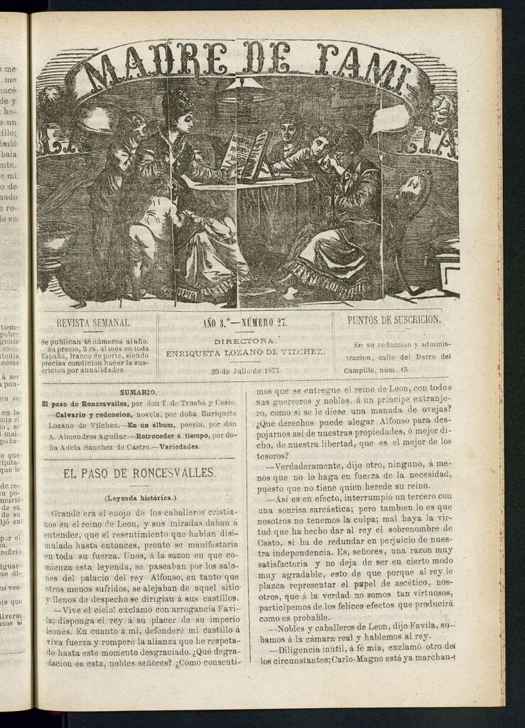 Miniatura de Madre de Familia : revista semanal del 23 de julio de 1877