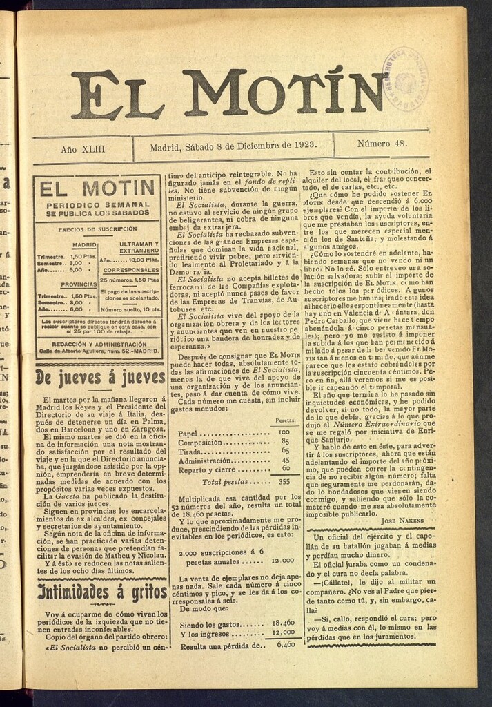 Miniatura de El Motín : periódico satírico semanal del 8 de diciembre de 1923, nº 48
