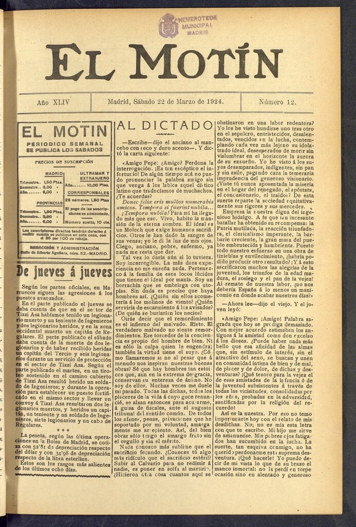 Miniatura de El Motín : periódico satírico semanal  del 22 de marzo de 1924, nº 12