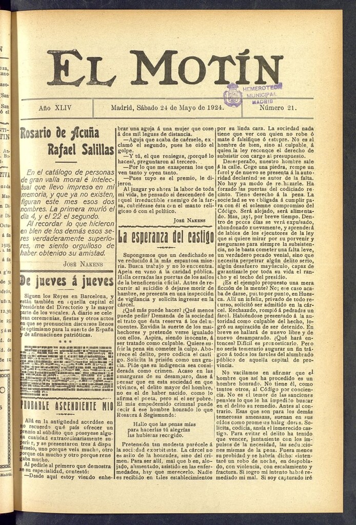 Miniatura de El Motín : periódico satírico semanal  del 24 de mayo de 1924, nº 21