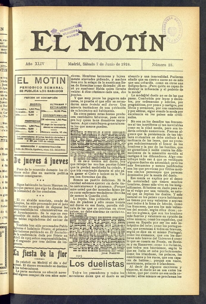 Miniatura de El Motín : periódico satírico semanal  del 7 de junio de 1924, nº 23