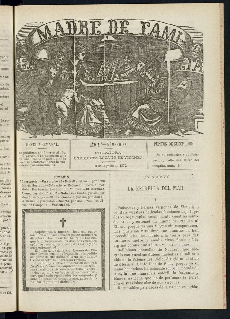 Miniatura de Madre de Familia : revista semanal del 30 de agosto de 1877