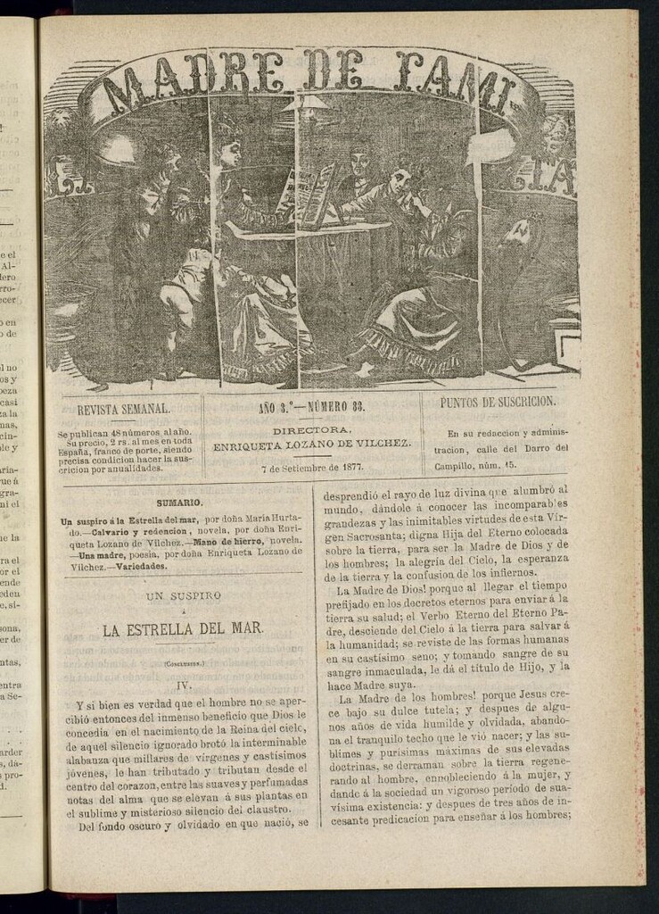 Miniatura de Madre de Familia : revista semanal del 7 de septiembre de 1877