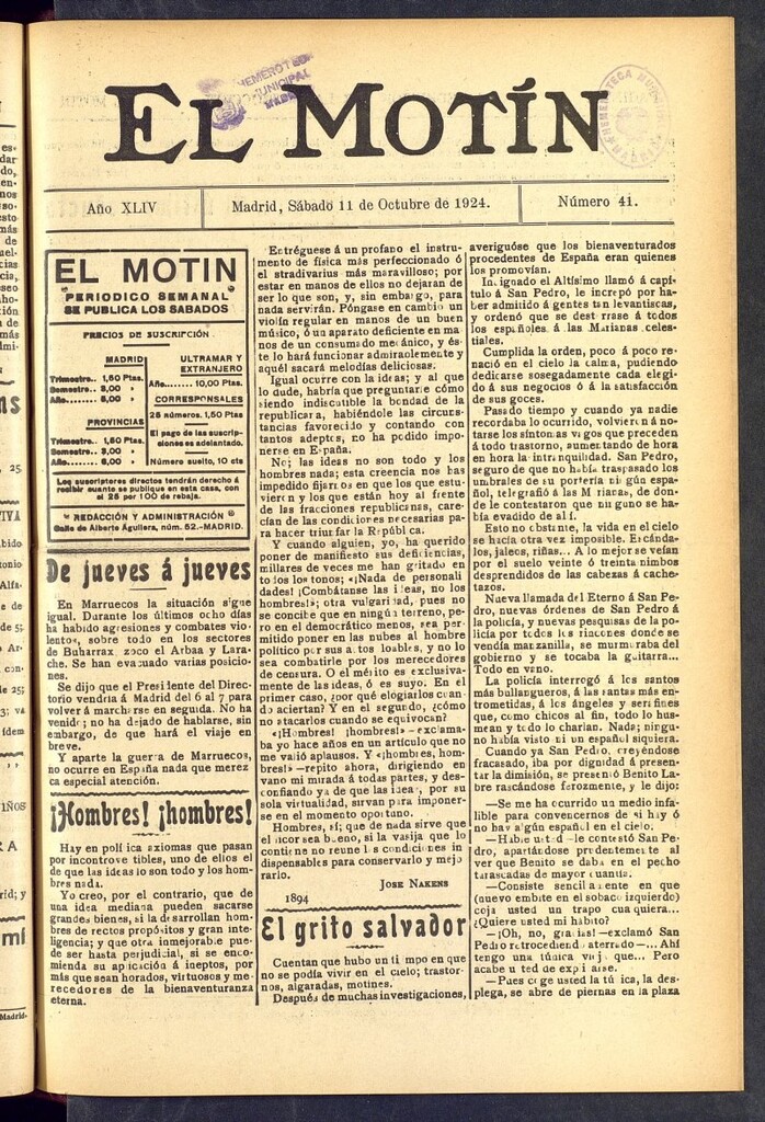 Miniatura de El Motín : periódico satírico semanal  del 11 de octubre de 1924, nº 41