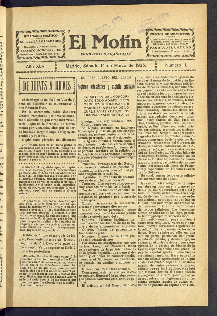 Miniatura de El Motín : periódico satírico semanal del 14 de marzo de 1925, nº 11