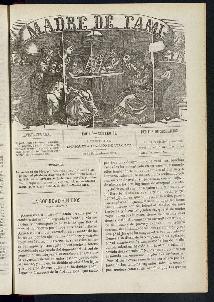 Miniatura de Madre de Familia : revista semanal del 30 de septiembre de 1877