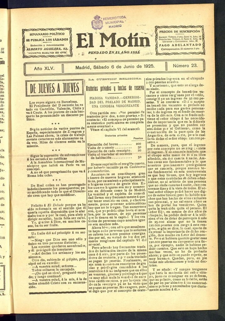Miniatura de El Motín : periódico satírico semanal del 6 de junio de 1925, nº 23
