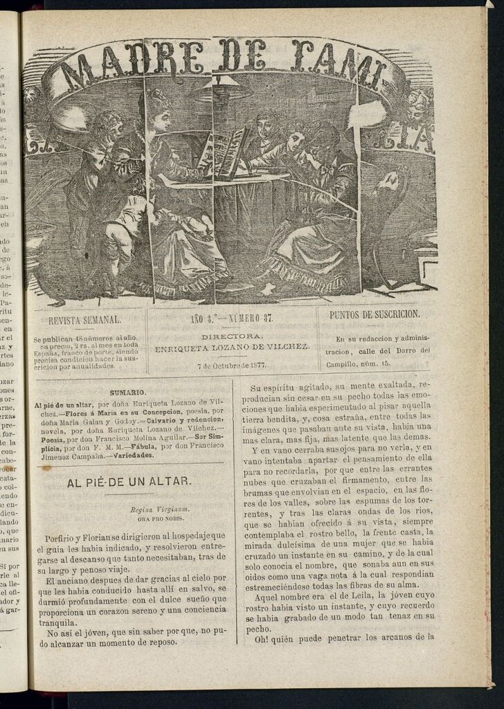 Miniatura de Madre de Familia : revista semanal del 7 de octubre de 1877