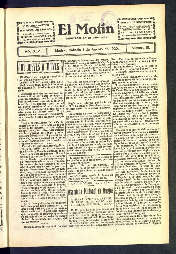 Miniatura de El Motín : periódico satírico semanal del 1 de agosto de 1925, nº 31