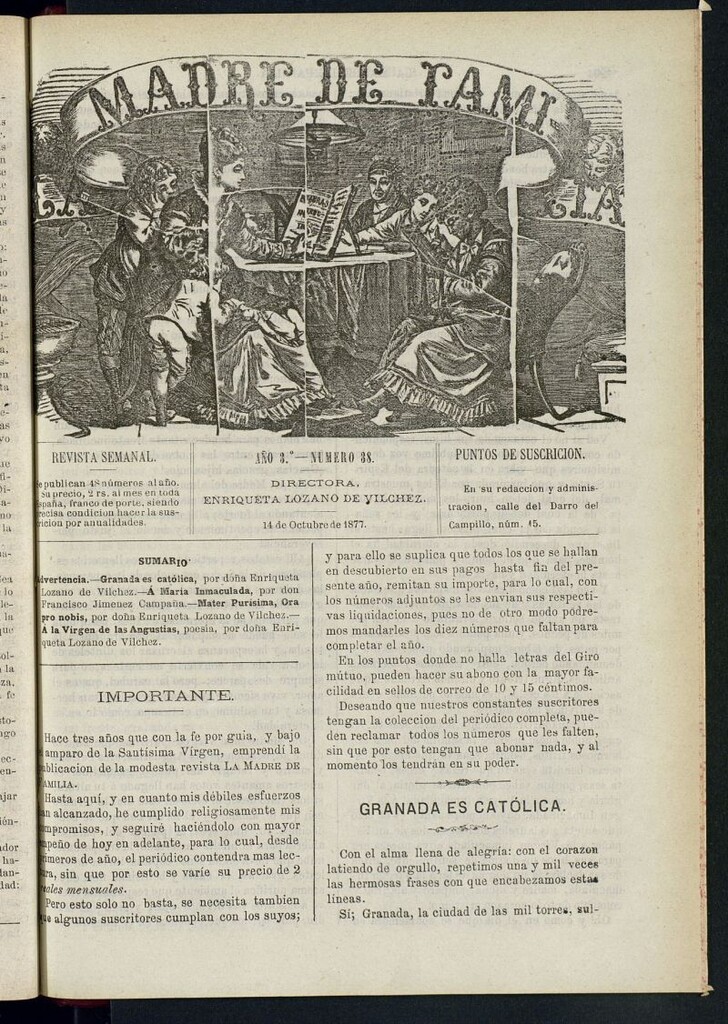 Miniatura de Madre de Familia : revista semanal del 14 de octubre de 1877