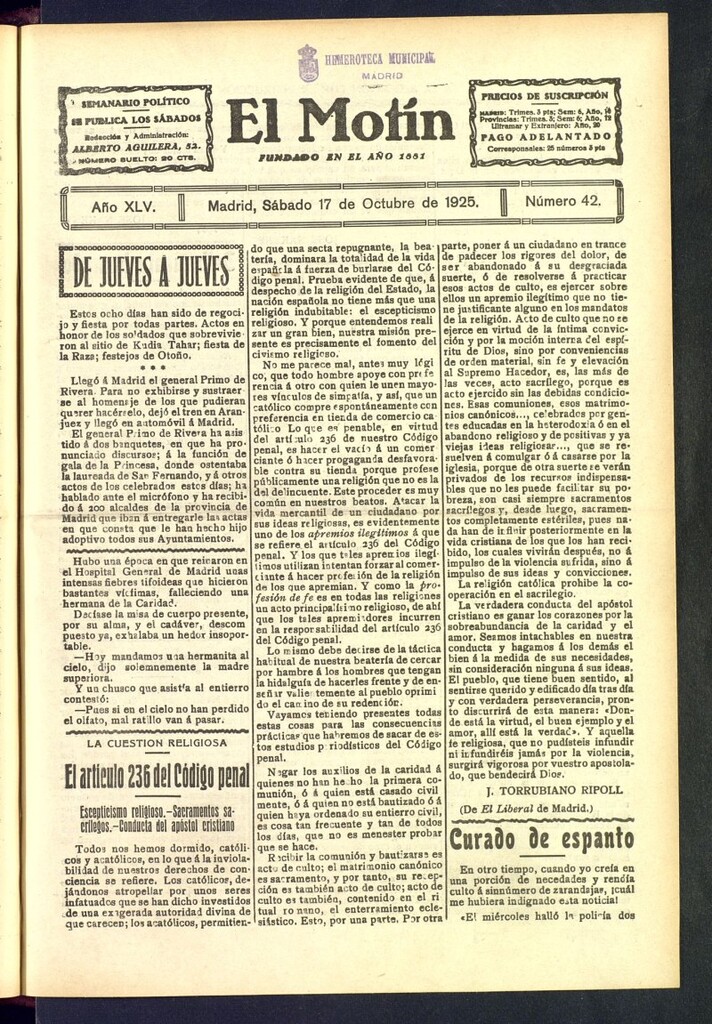 Miniatura de El Motín : periódico satírico semanaldel 17 de octubre de 1925, nº 42