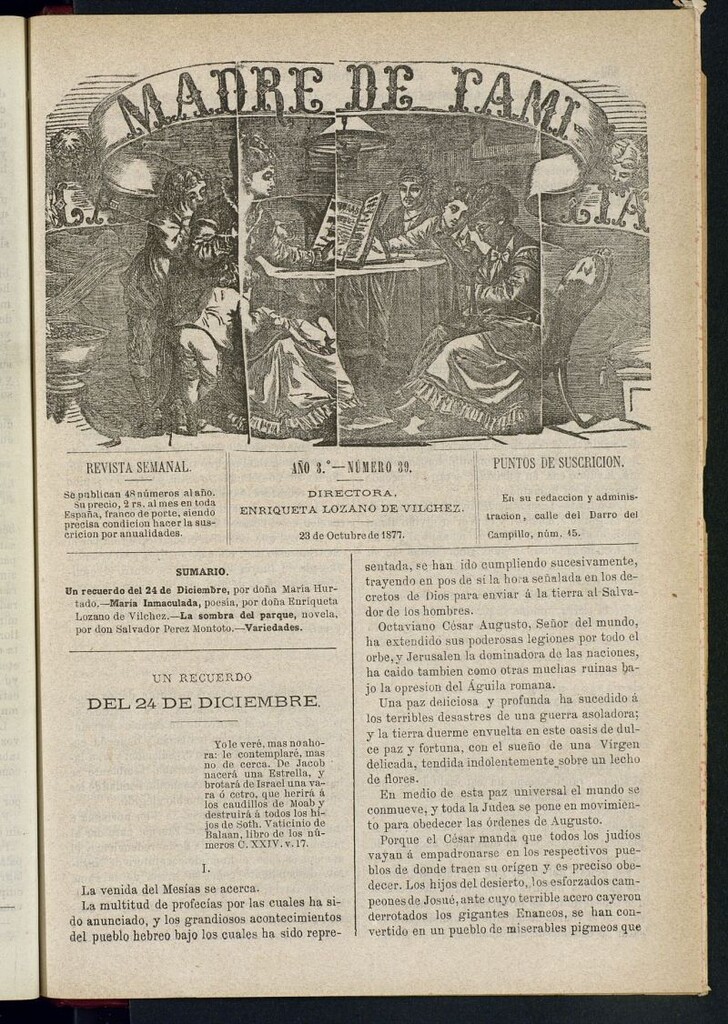 Miniatura de Madre de Familia : revista semanal del 23 de octubre de 1877