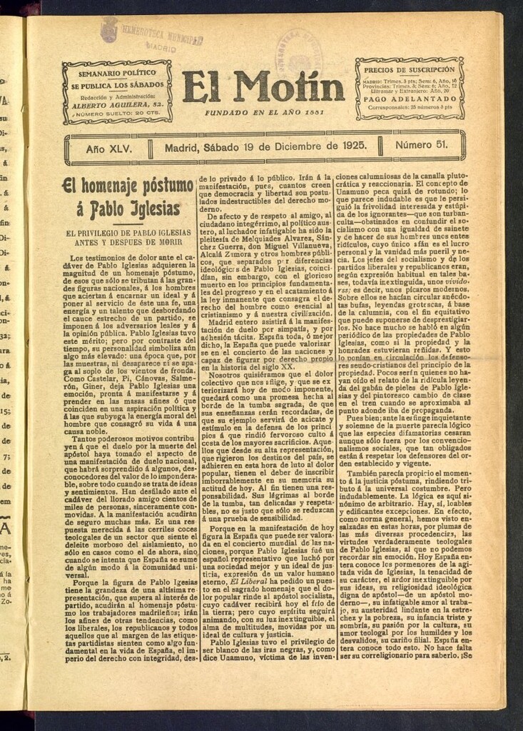 Miniatura de El Motín : periódico satírico semanal del 19 de diciembre de 1925, nº 51