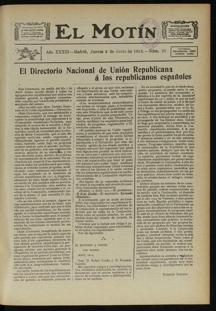 Miniatura de El Motín: periódico satírico semanal del 5 de Junio de 1913