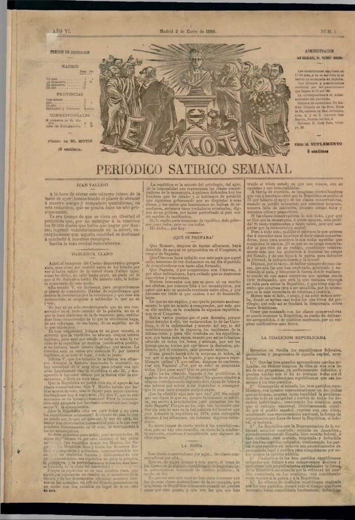 Miniatura de El Motín: periódico satírico semanal del 3 de enero de 1886