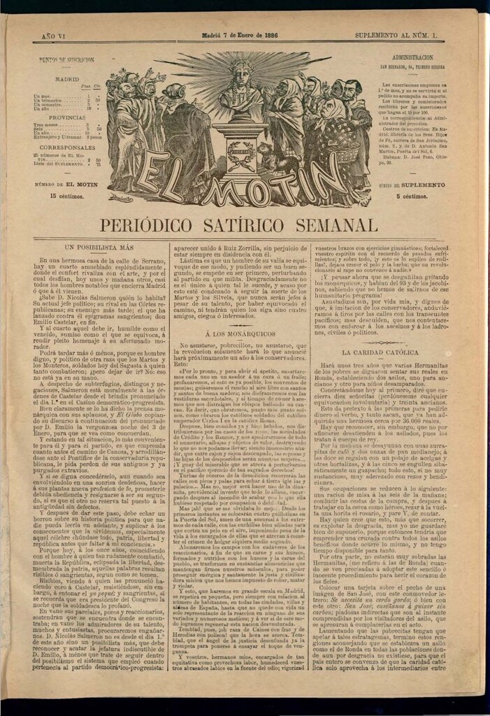 Miniatura de El Motín: periódico satírico semanal del 7 de enero de 1886