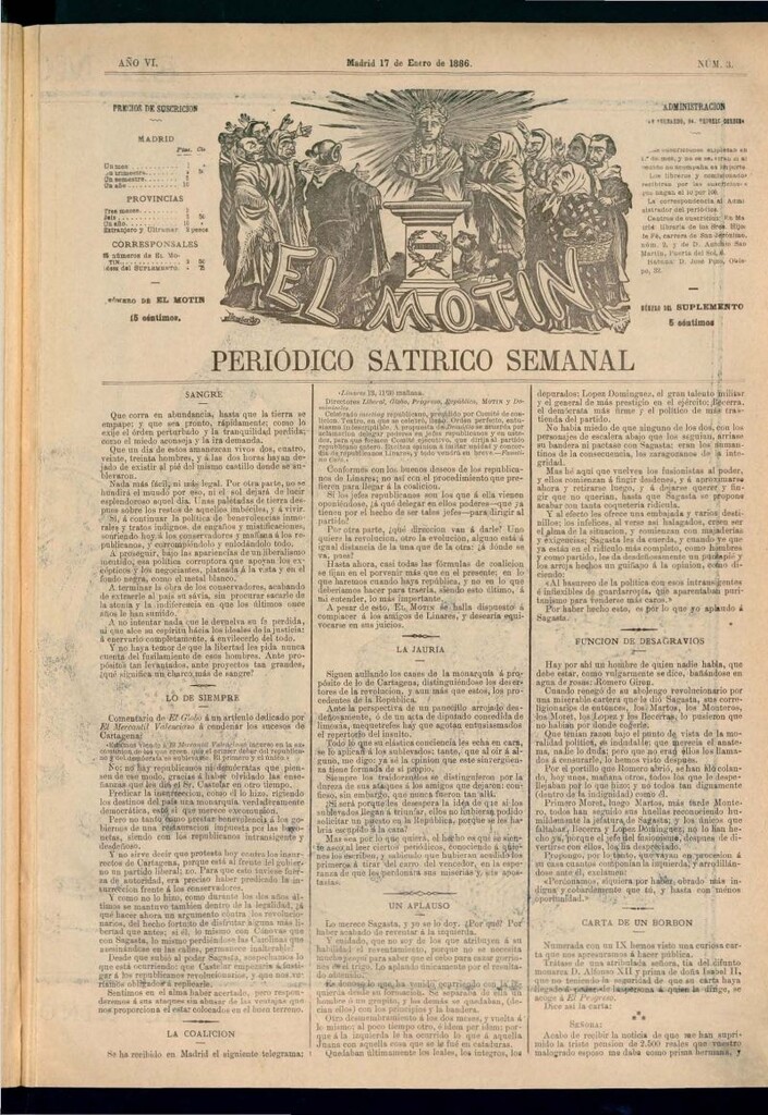 Miniatura de El Motín: periódico satírico semanal del 17 de enero de 1886