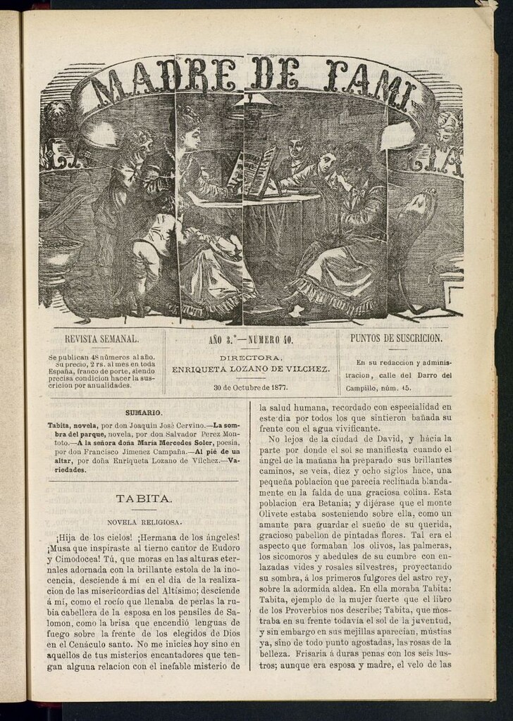 Miniatura de Madre de Familia : revista semanal del 30 de octubre de 1877