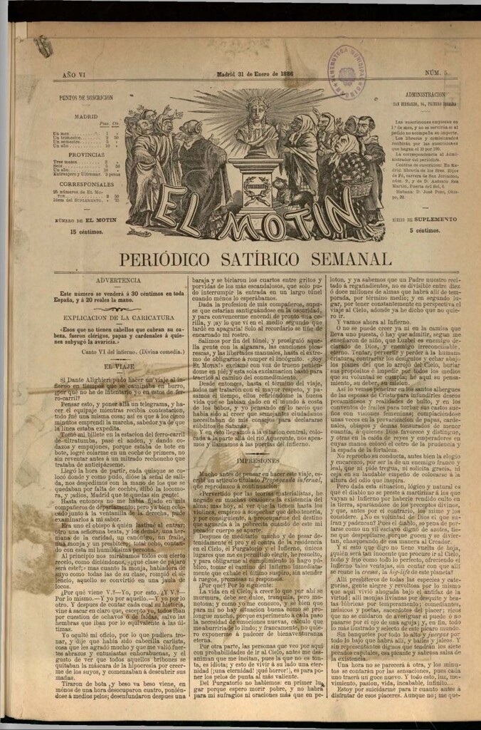 Miniatura de El Motín: periódico satírico semanal del 31 de enero de 1886