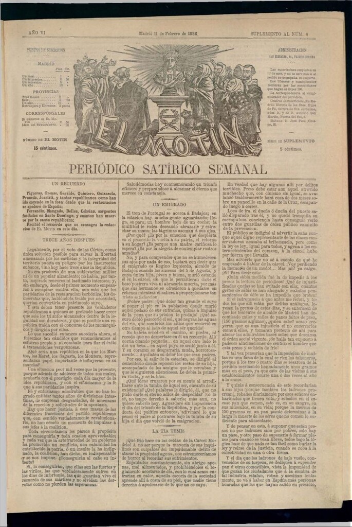 Miniatura de El Motín: periódico satírico semanal del 11 de febrero de 1886
