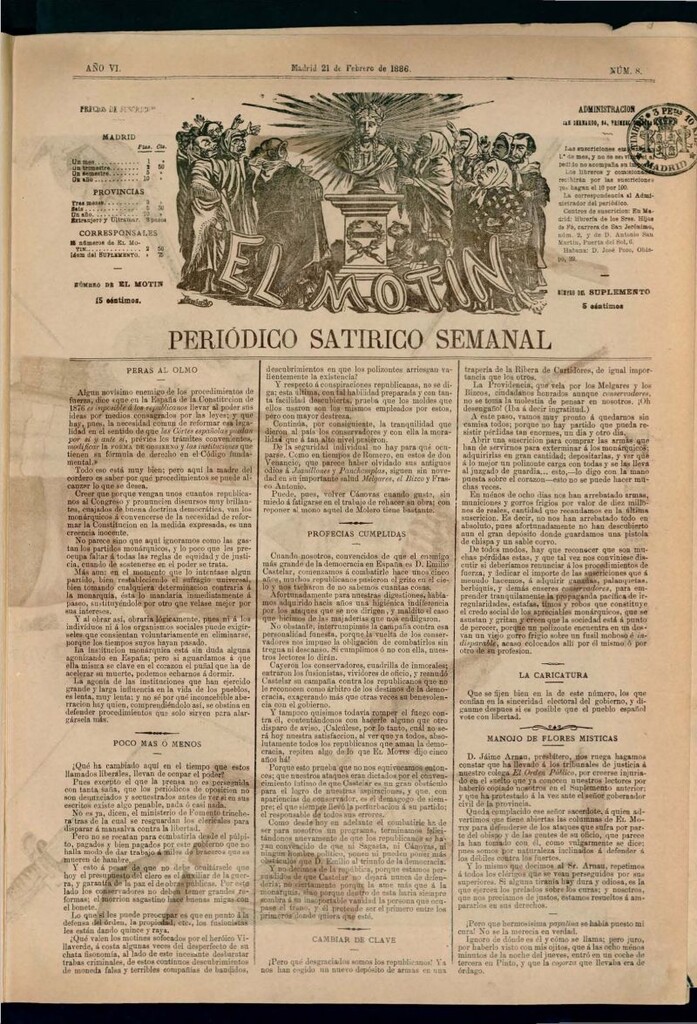 Miniatura de El Motín: periódico satírico semanal del 21 de febrero de 1886