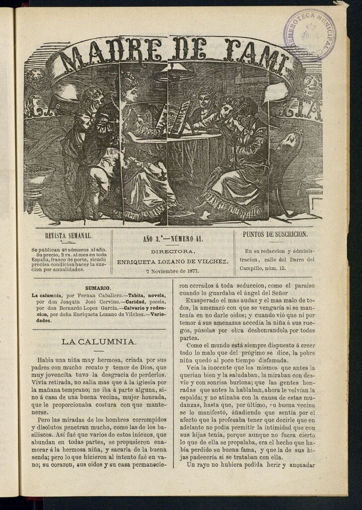 Miniatura de Madre de Familia : revista semanal del 7 de noviembre de 1877