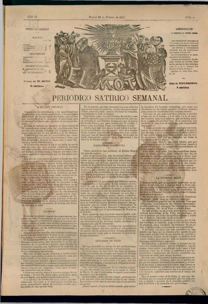 Miniatura de El Motín: periódico satírico semanal del 26 de febrero de 1886