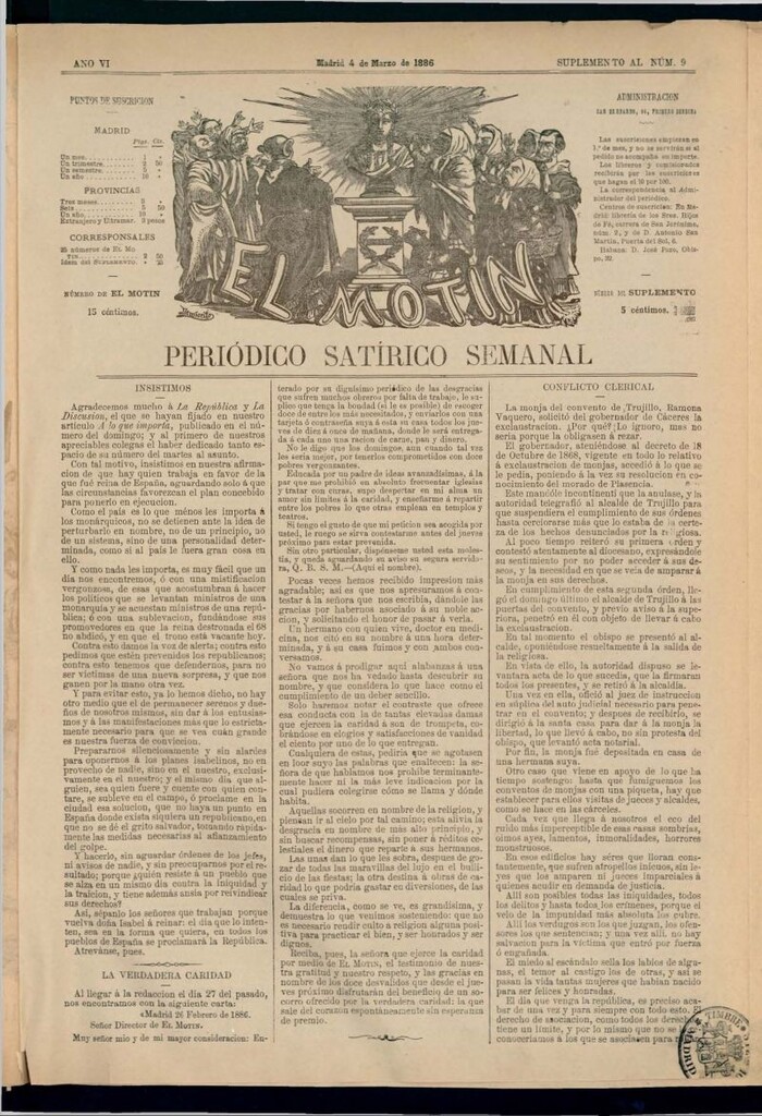 Miniatura de El Motín: periódico satírico semanal del 4 de marzo de 1886