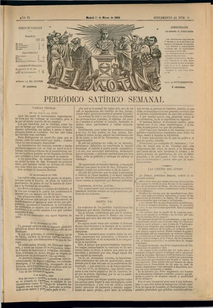 Miniatura de El Motín: periódico satírico semanal del 11 de marzo de 1886