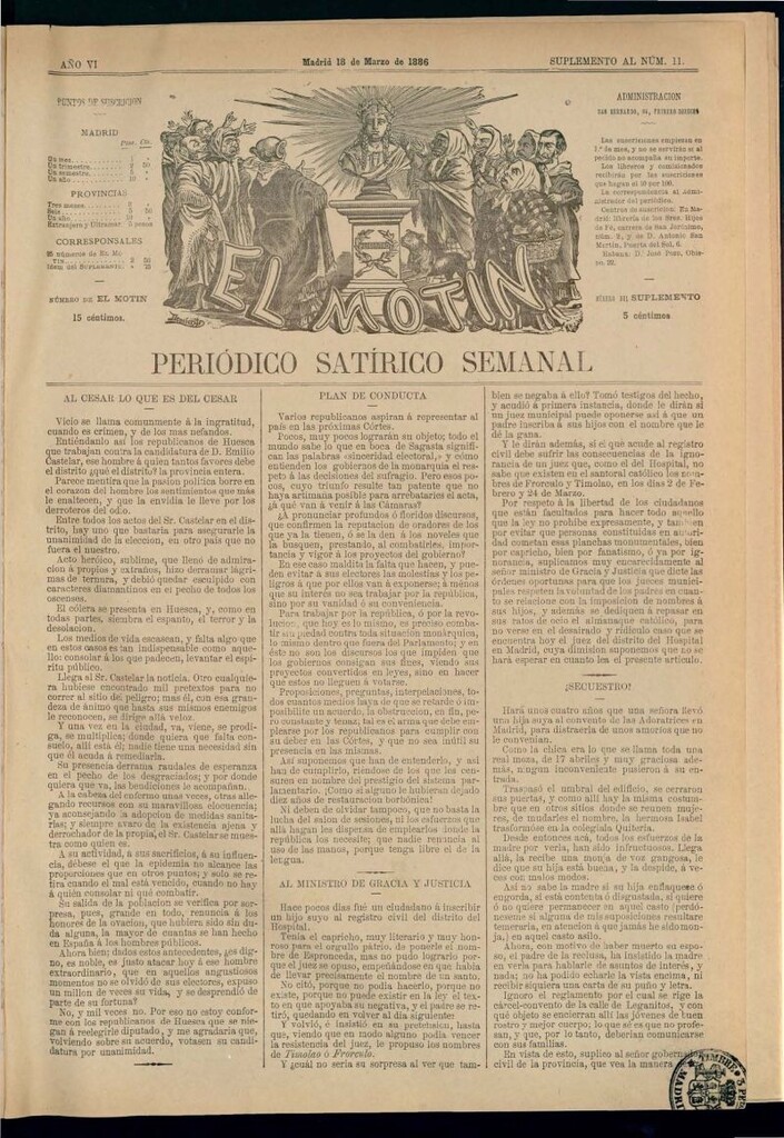 Miniatura de El Motín: periódico satírico semanal del 18 de marzo de 1886