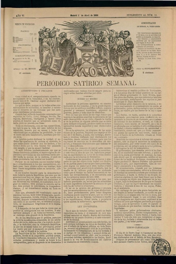 Miniatura de El Motín: periódico satírico semanal del 1 de abril de 1886