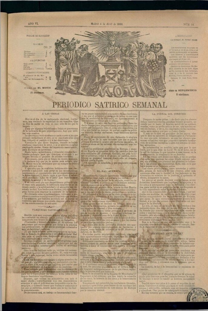 Miniatura de El Motín: periódico satírico semanal del 4 de abril de 1886