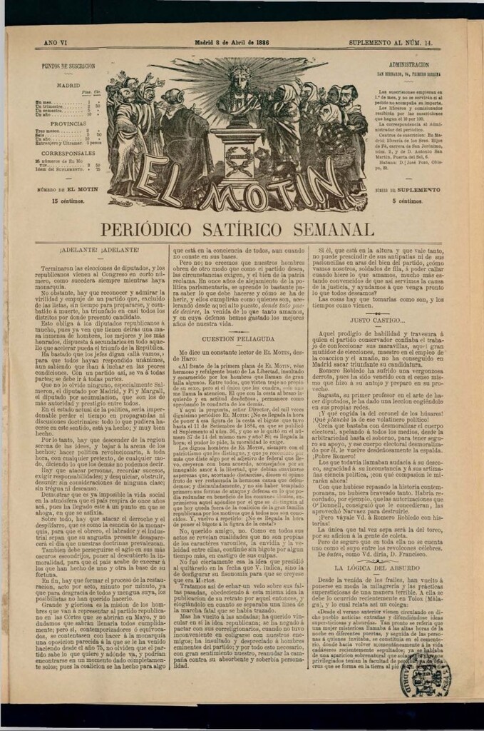 Miniatura de El Motín: periódico satírico semanal del 8 de abril de 1886