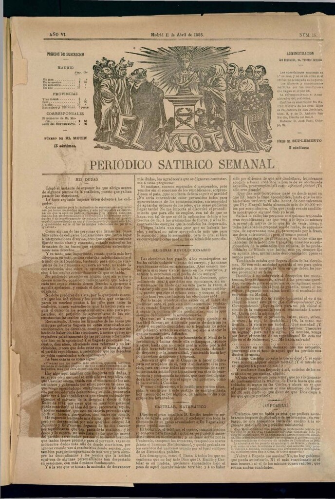 Miniatura de El Motín: periódico satírico semanal del 11 de abril de 1886