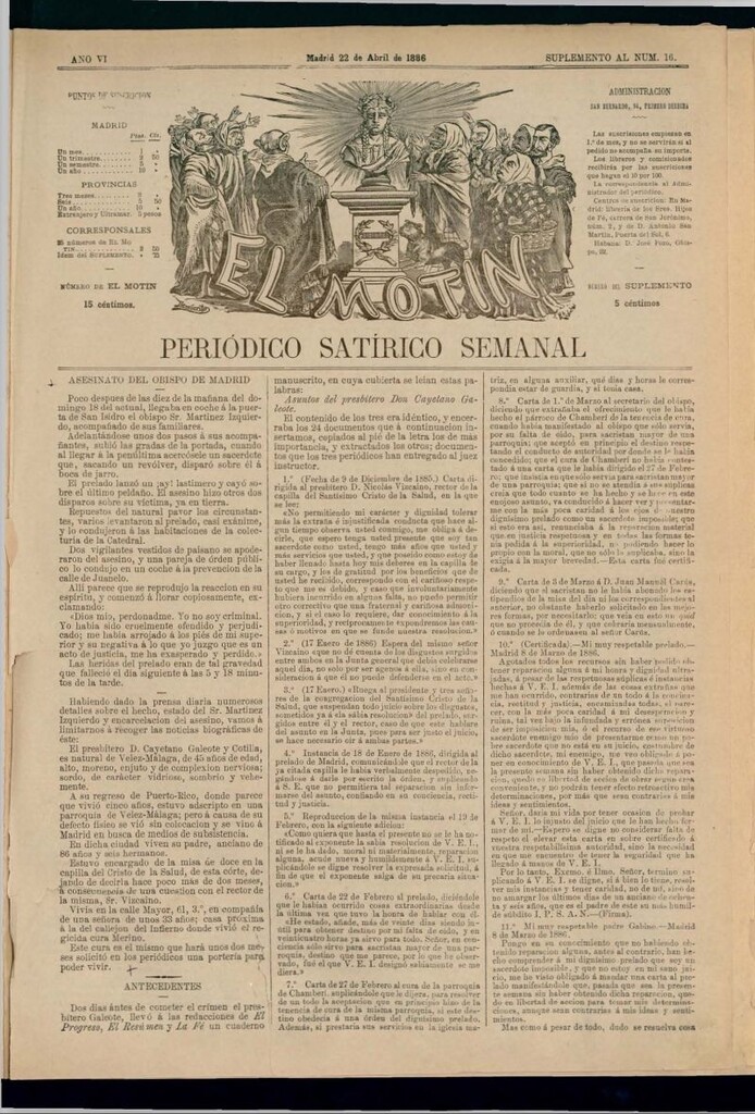 Miniatura de El Motín: periódico satírico semanal del 22 de abril de 1886