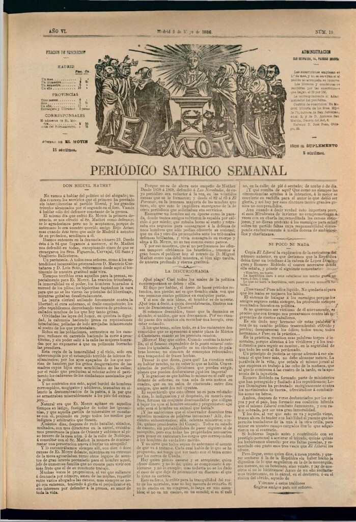 Miniatura de El Motín: periódico satírico semanal del 9 de mayo de 1886
