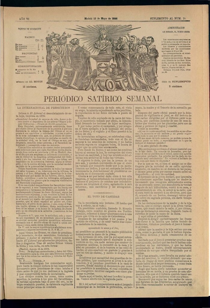 Miniatura de El Motín: periódico satírico semanal del 13 de mayo de 1886