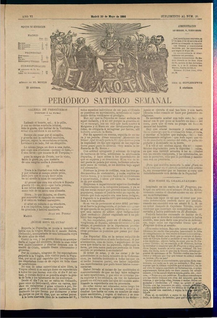 Miniatura de El Motín: periódico satírico semanal del 20 de mayo de 1886