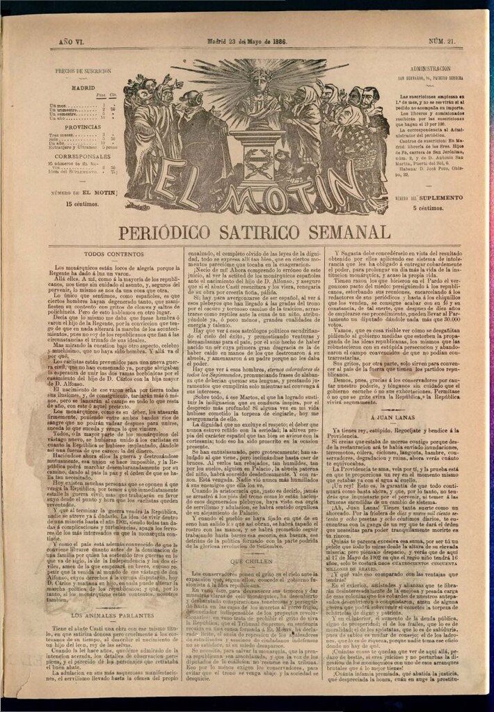 Miniatura de El Motín: periódico satírico semanal del 23 de mayo de 1886