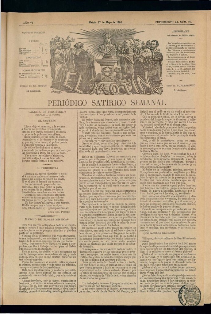 Miniatura de El Motín: periódico satírico semanal del 27 de mayo de 1886