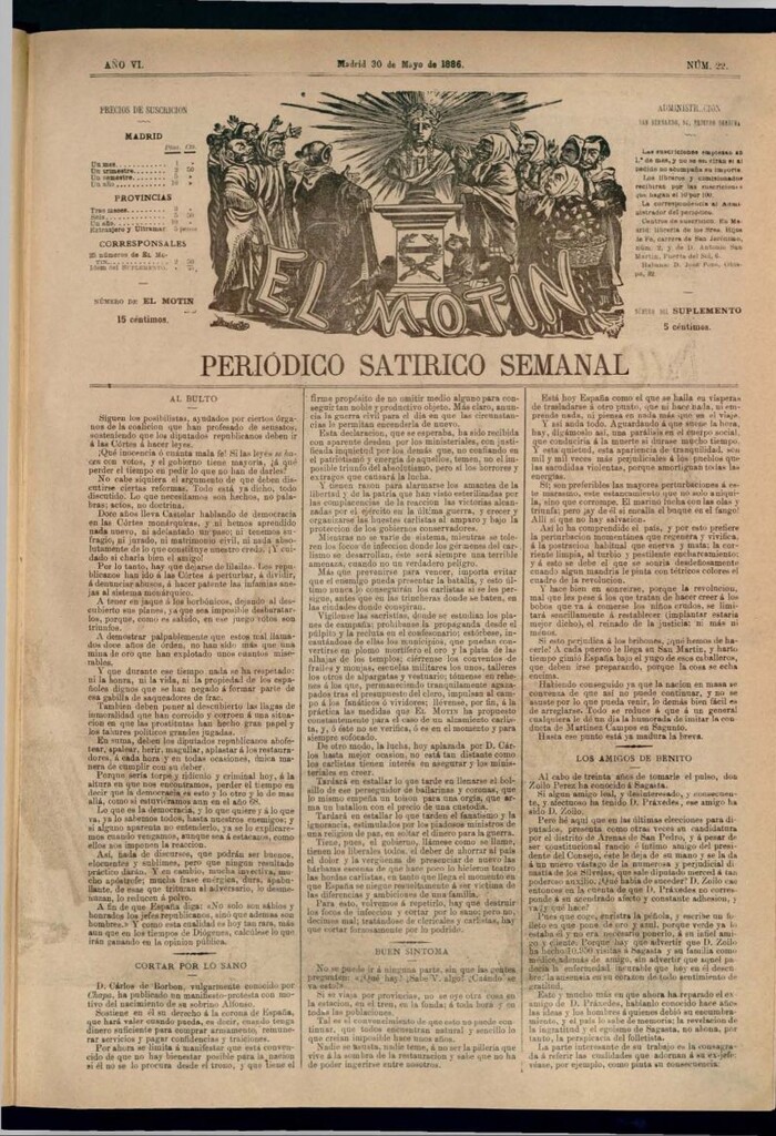 Miniatura de El Motín: periódico satírico semanal del 30 de mayo de 1886