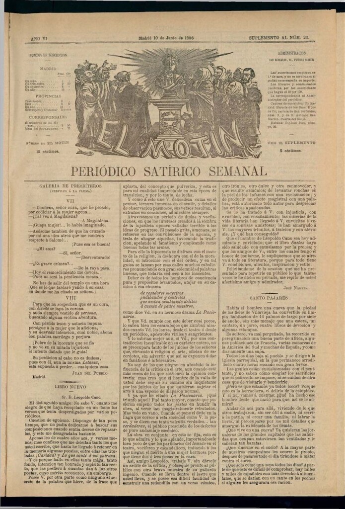 Miniatura de El Motín: periódico satírico semanal del 10 de junio de 1886
