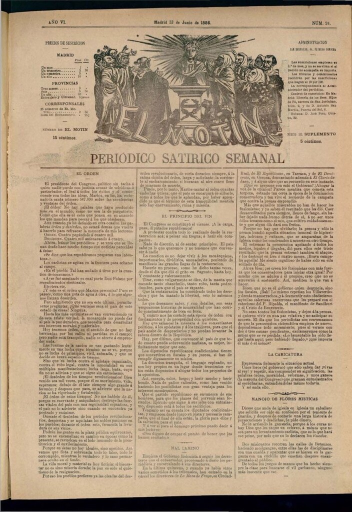 Miniatura de El Motín: periódico satírico semanal del 13 de junio de 1886