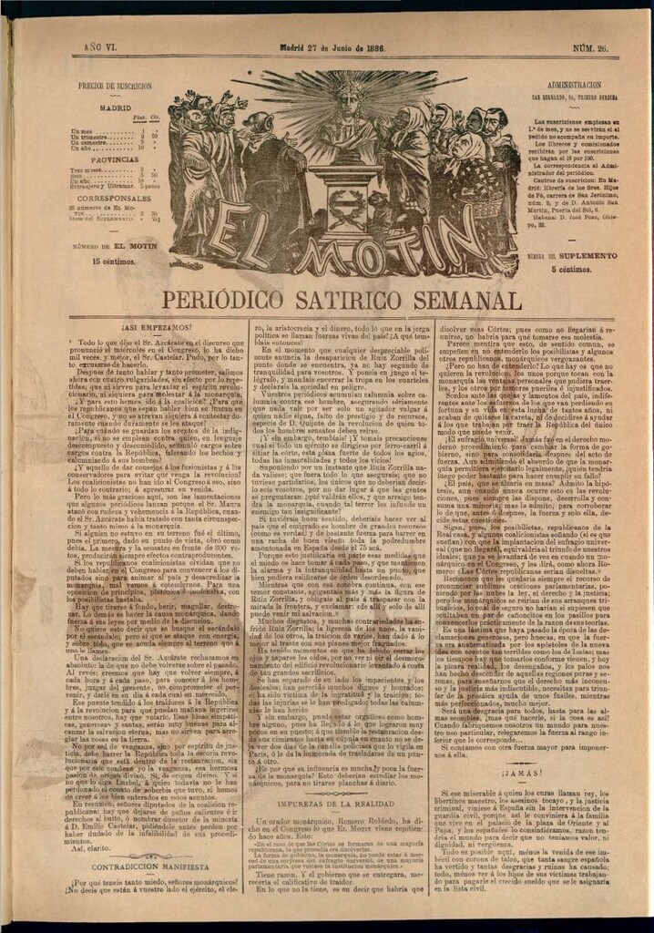 Miniatura de El Motín: periódico satírico semanal del 27 de junio de 1886