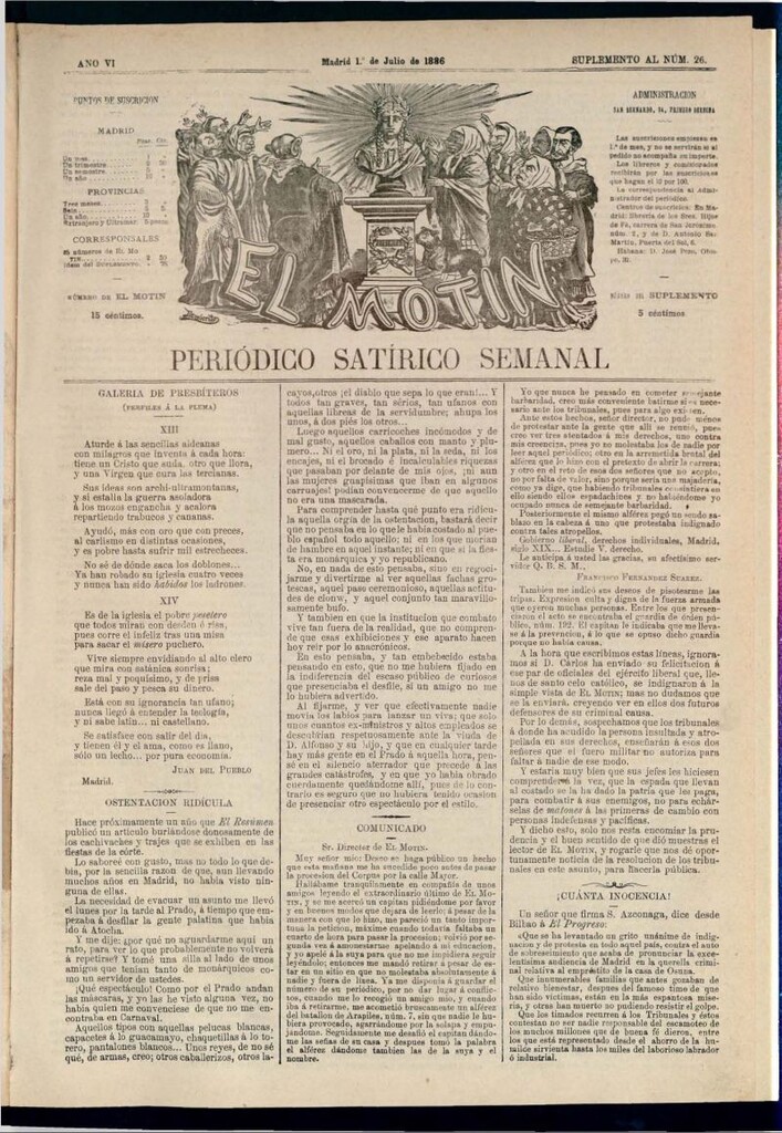 Miniatura de El Motín: periódico satírico semanal del 1 de julio de 1886