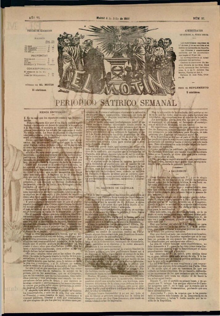 Miniatura de El Motín: periódico satírico semanal del 4 de julio de 1886
